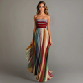 Aislinn | Women’s Multi Stripe Strapless Maxi Event Dress