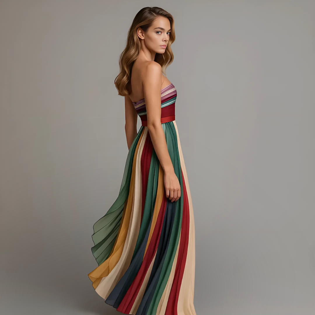Aislinn | Women’s Multi Stripe Strapless Maxi Event Dress