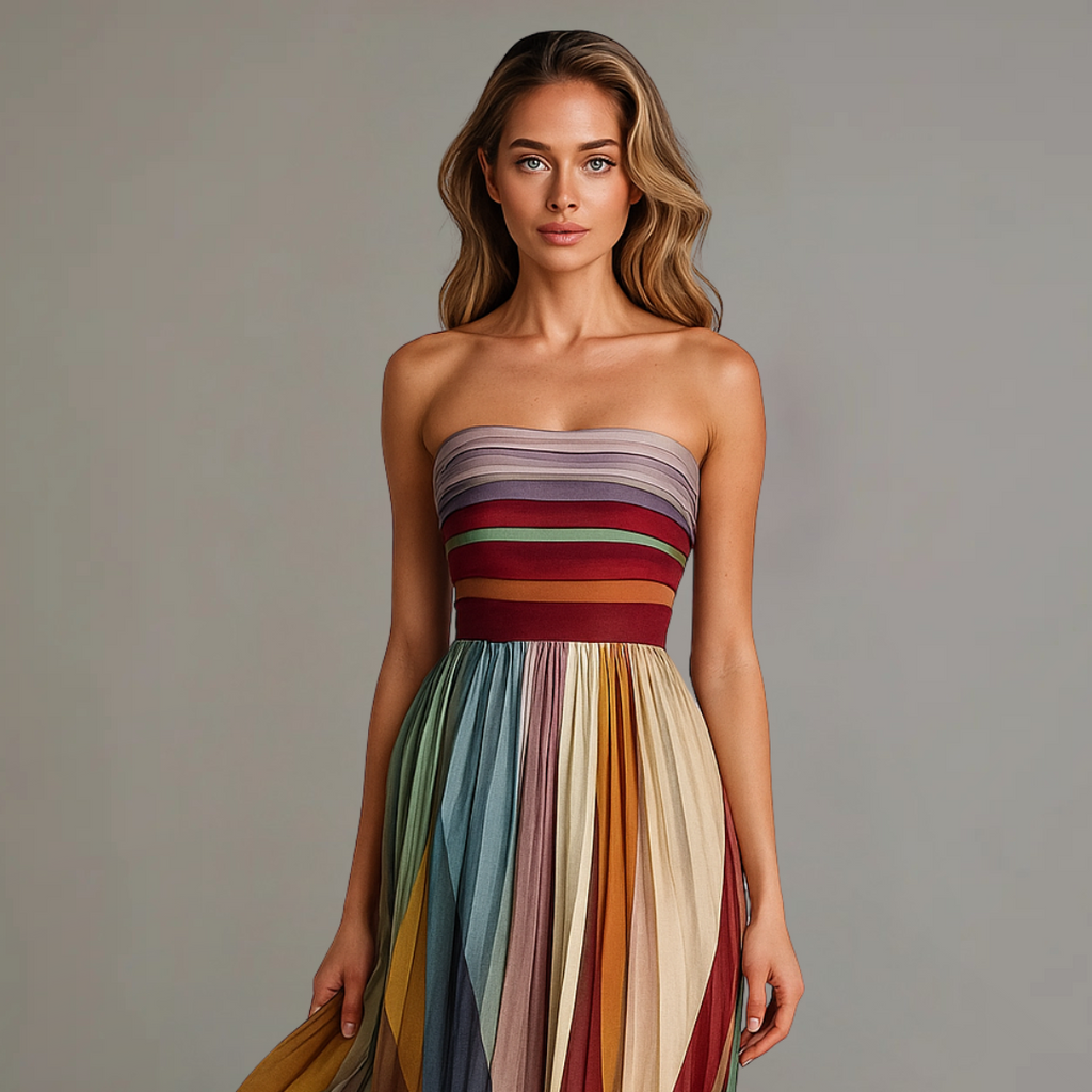 Aislinn | Women’s Multi Stripe Strapless Maxi Event Dress