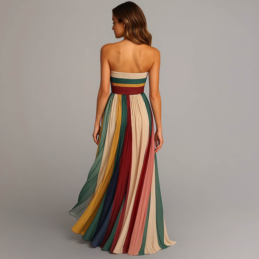 Aislinn | Women’s Multi Stripe Strapless Maxi Event Dress