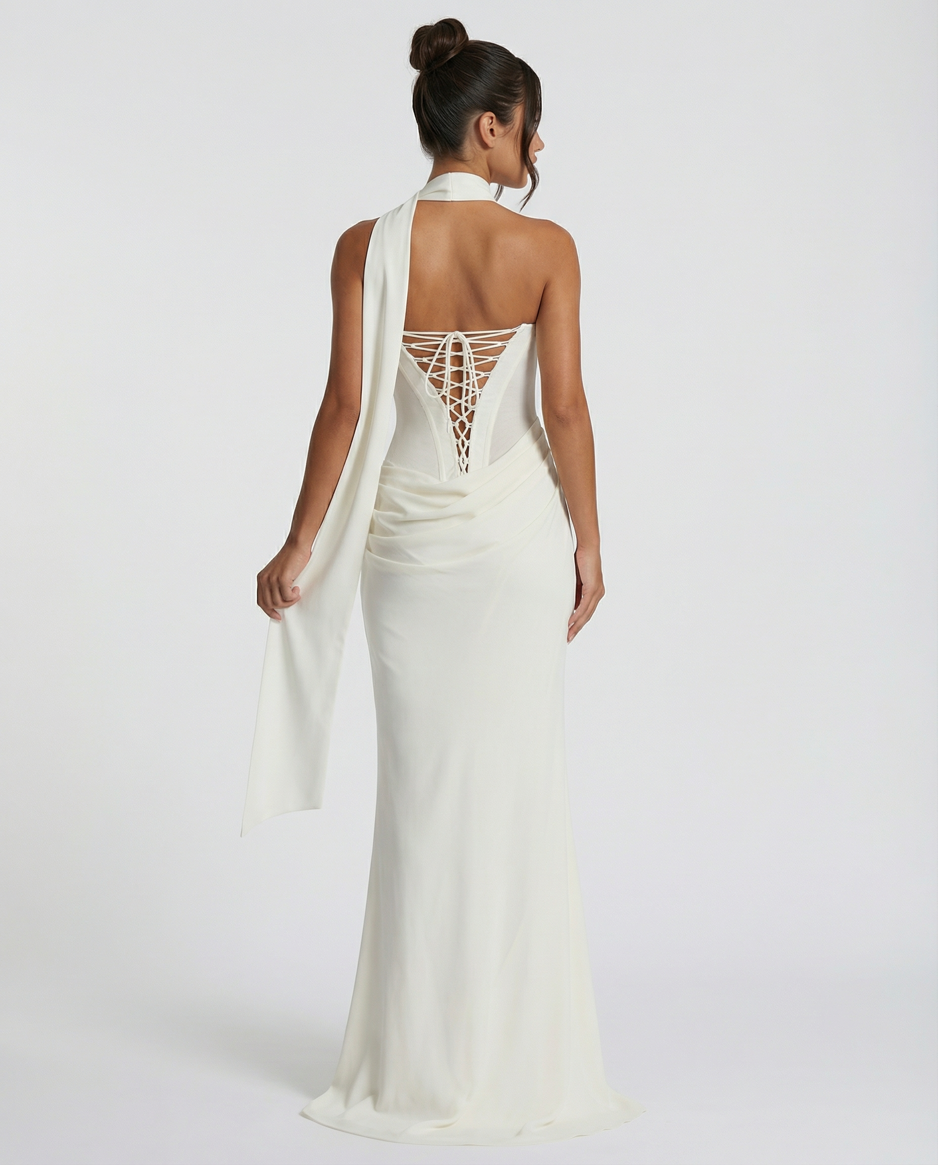 Akemi | Women's Fitted Strapless Choker Scarf Maxi Dress