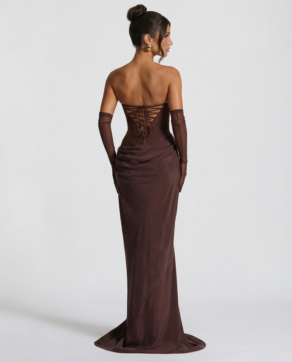 Akemi | Women's Fitted Strapless Choker Scarf Maxi Dress