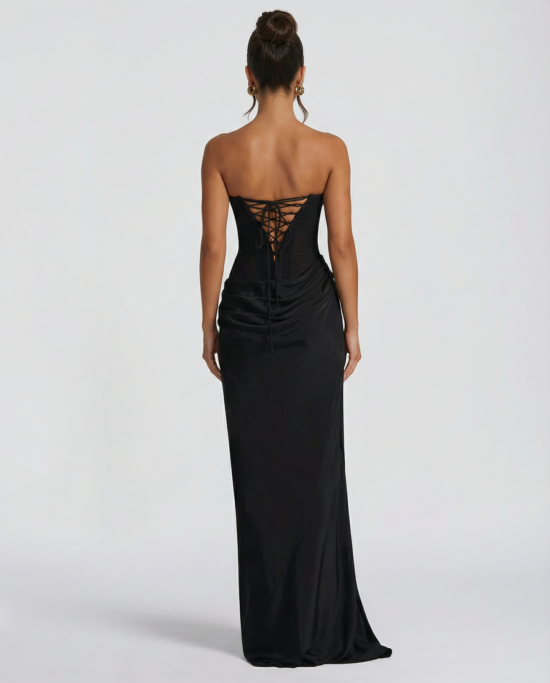 Akemi | Women's Fitted Strapless Choker Scarf Maxi Dress