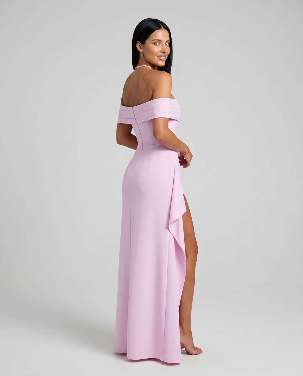 Alaine | Women's Draped Off Shoulder High Slit Maxi Dress