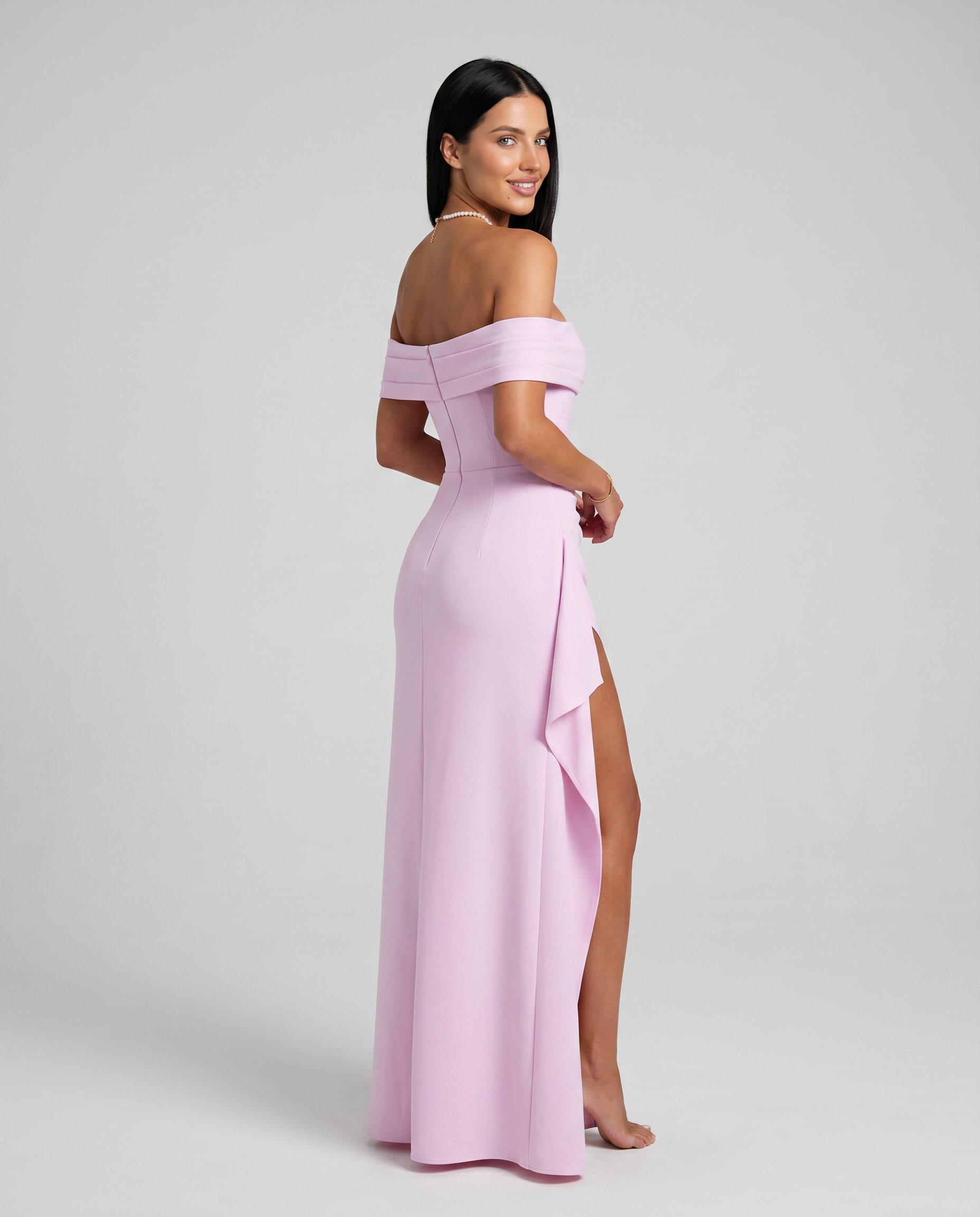 Alaine | Women's Draped Off Shoulder High Slit Maxi Dress