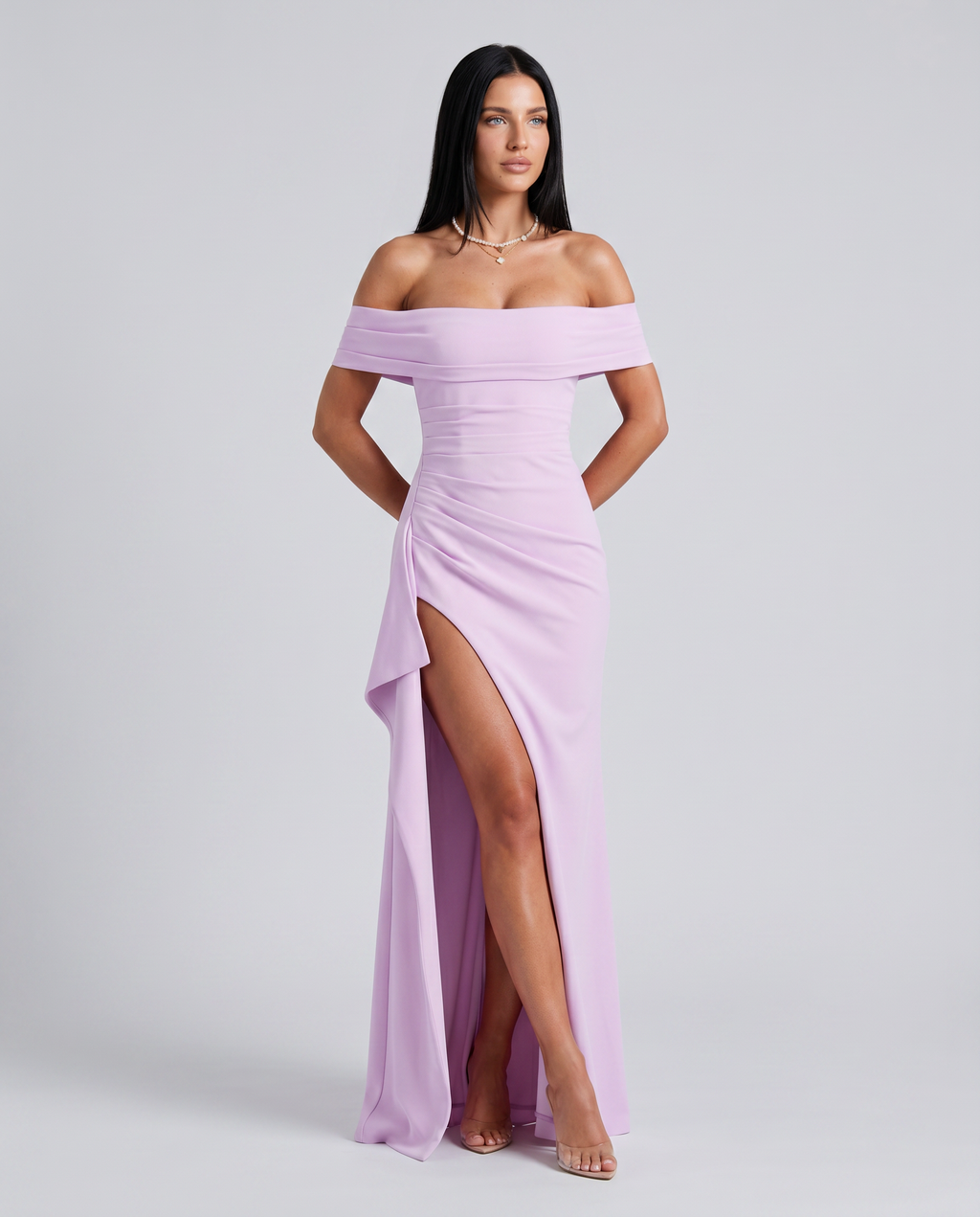 Alaine | Women's Draped Off Shoulder High Slit Maxi Dress