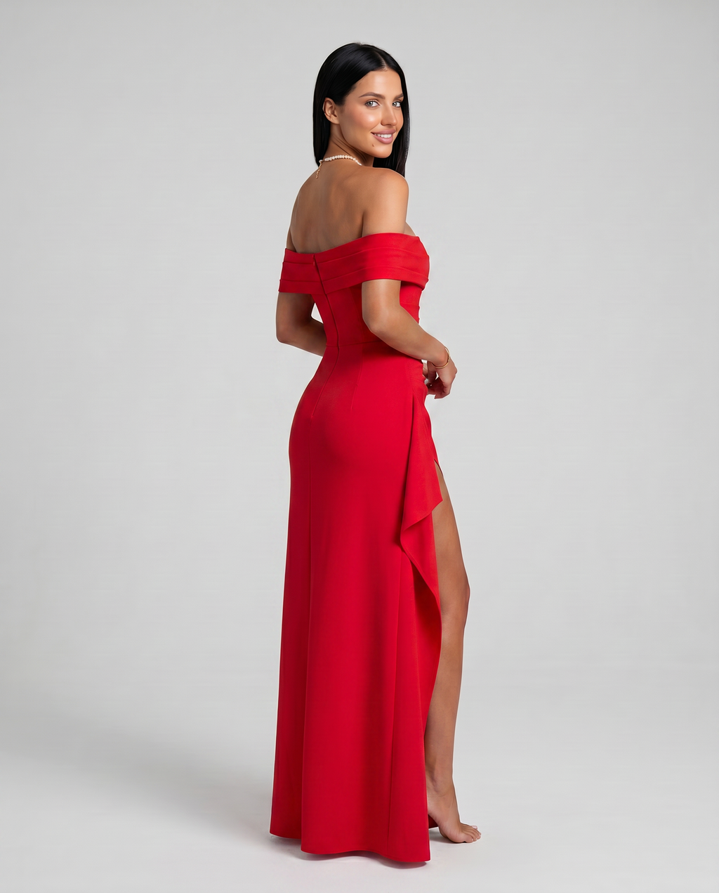 Alaine | Women's Draped Off Shoulder High Slit Maxi Dress
