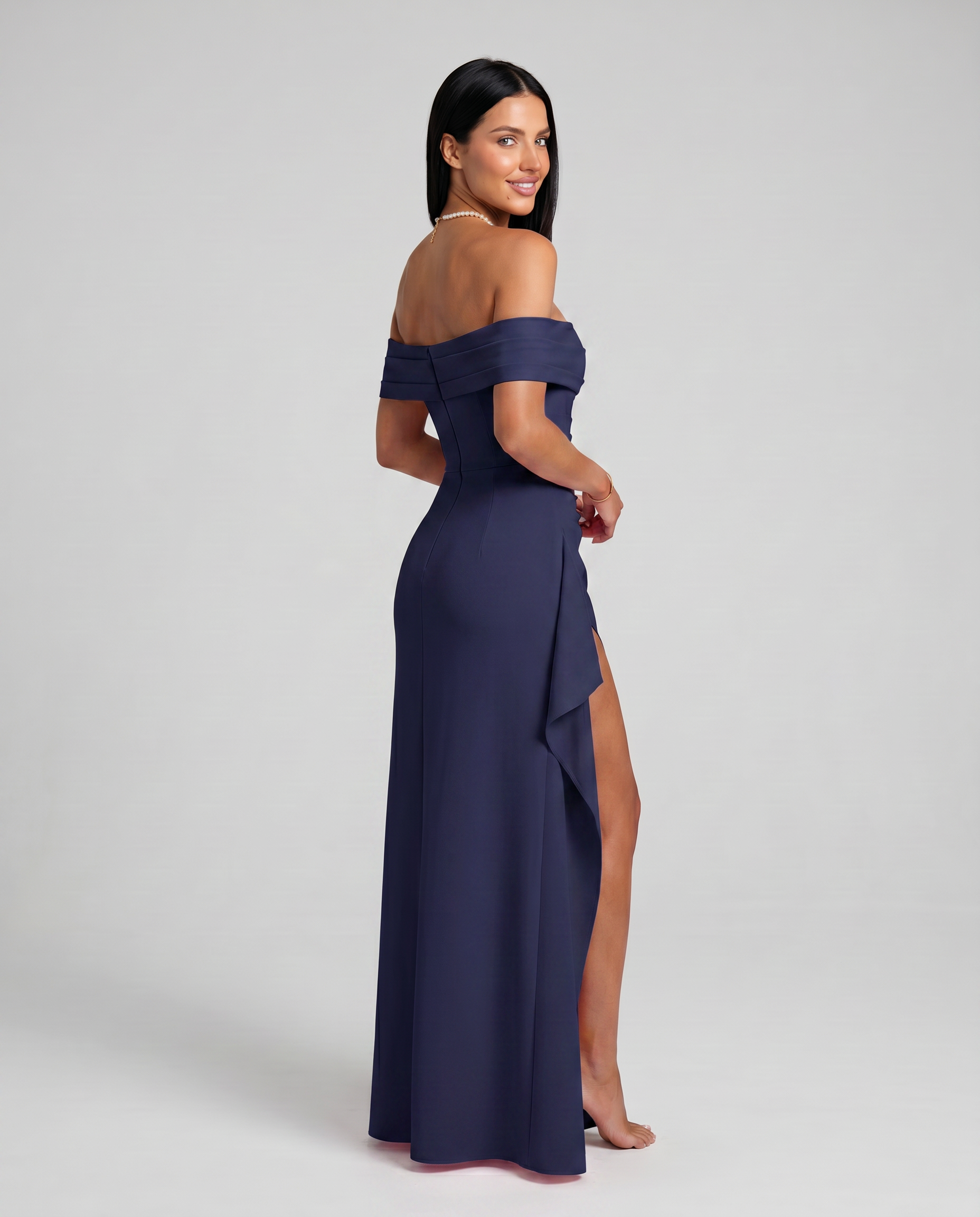 Alaine | Women's Draped Off Shoulder High Slit Maxi Dress