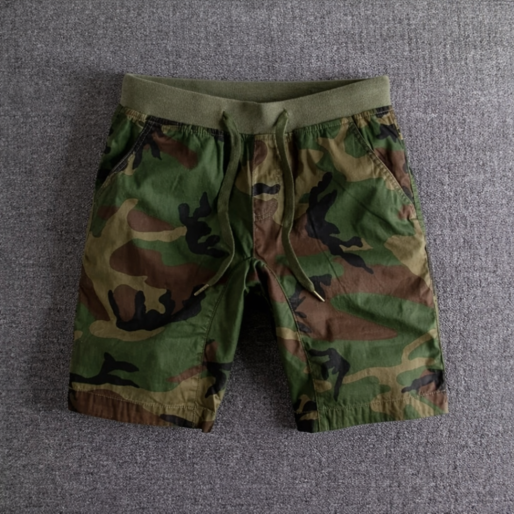 Alan | Men’s Drawstring Waist Camo Print Cargo Shorts
