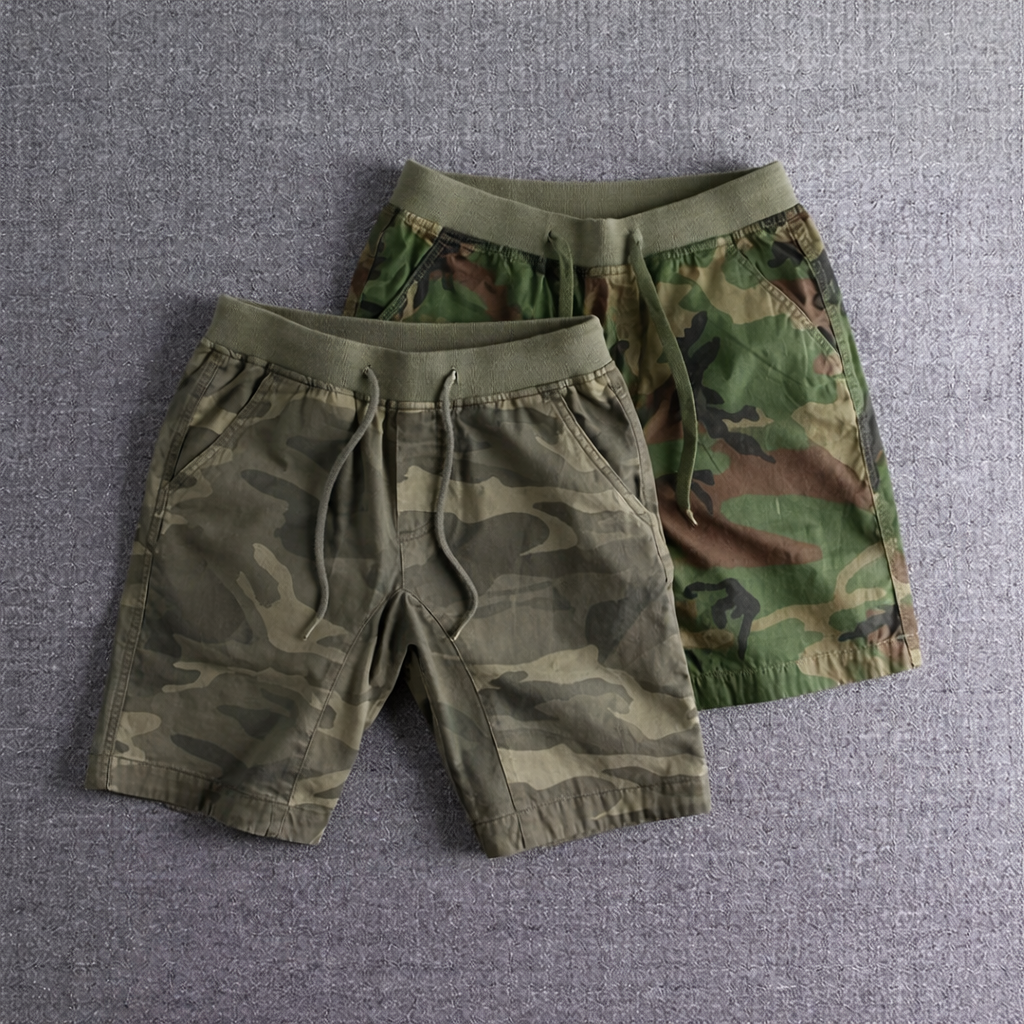 Alan | Men’s Drawstring Waist Camo Print Cargo Shorts