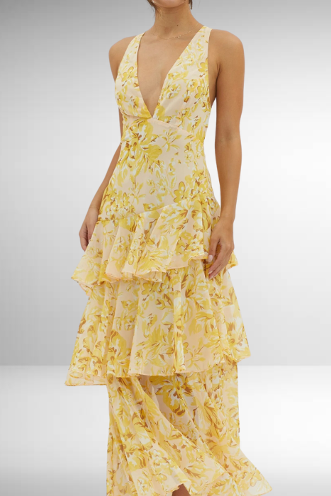 Alana | Women’s Floral Print Backless Wedding Guest Dress
