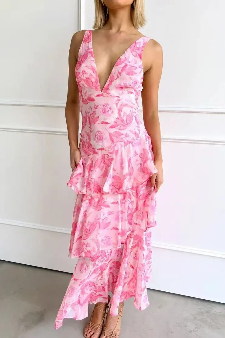 Alana | Women’s Floral Print Backless Wedding Guest Dress