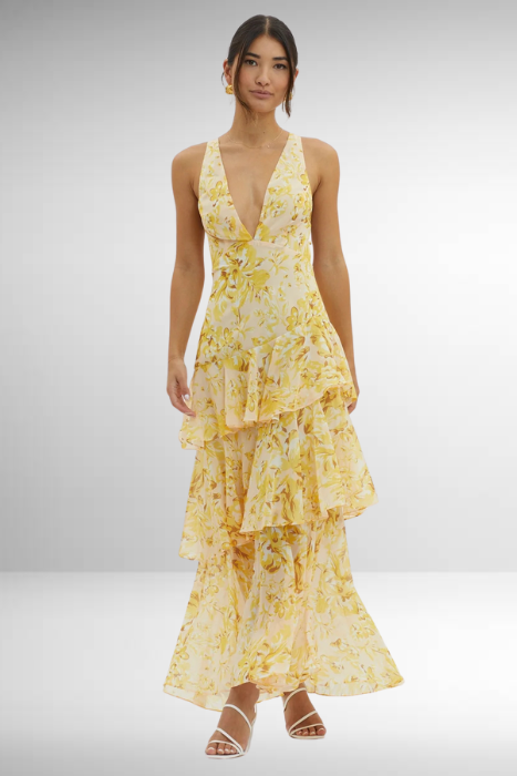 Alana | Women’s Floral Print Backless Wedding Guest Dress