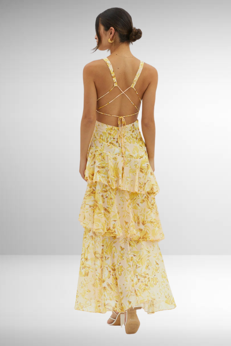 Alana | Women’s Floral Print Backless Wedding Guest Dress