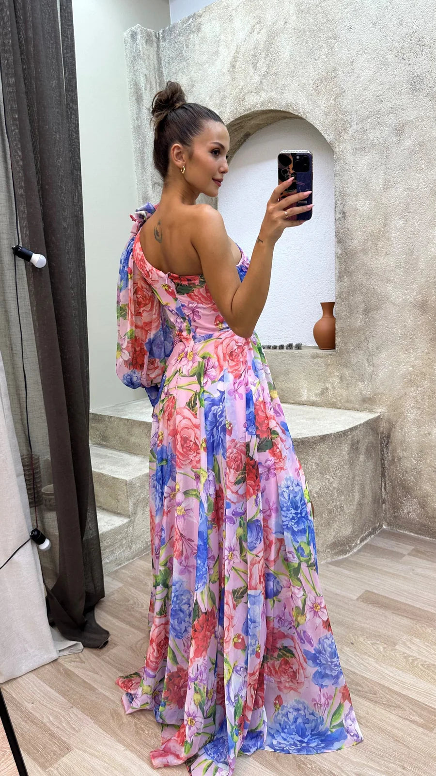 Alannah | Women’s Flowy Floral Print One Shoulder High Slit Maxi Dress