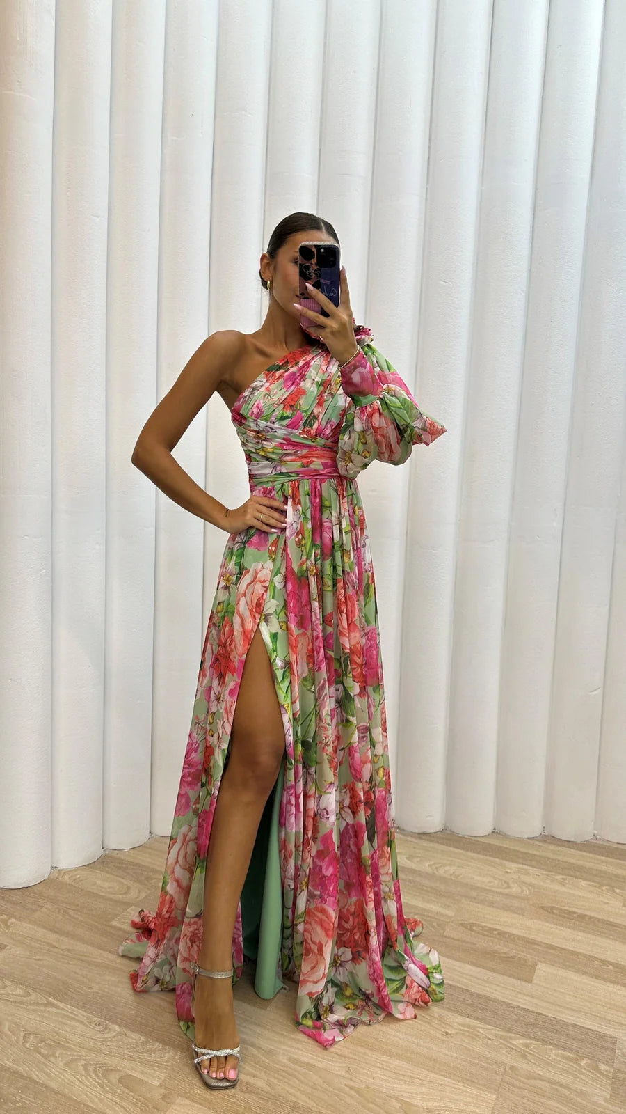 Alannah | Women’s Flowy Floral Print One Shoulder High Slit Maxi Dress