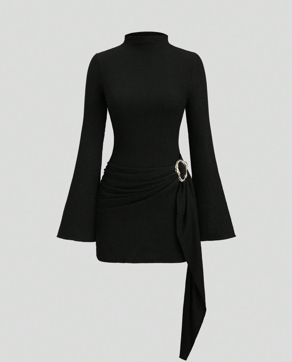Alanza | Women's Side Tie High Neck Long Sleeve Mini Dress