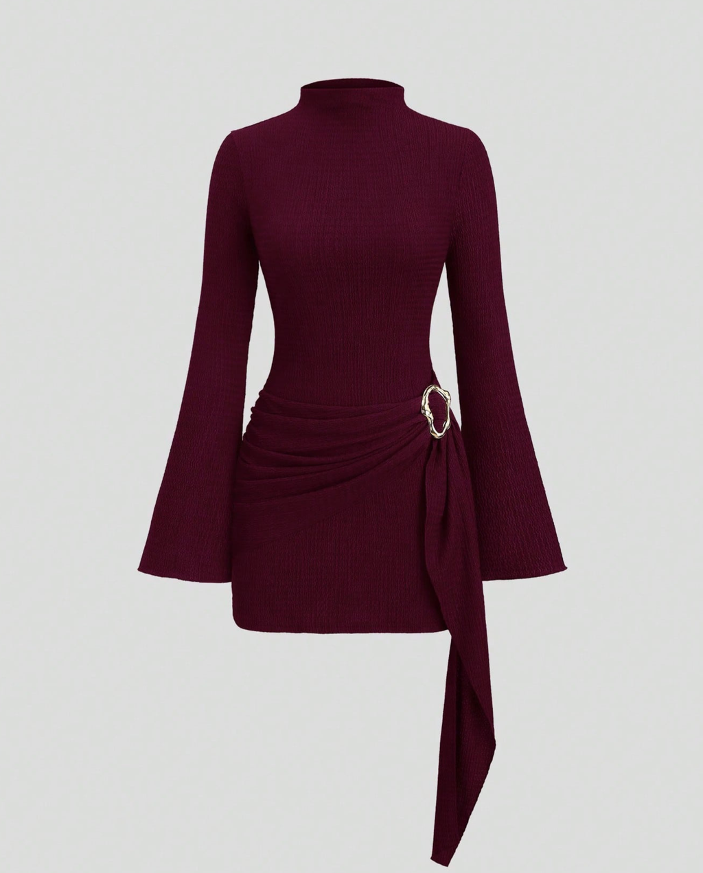 Alanza | Women's Side Tie High Neck Long Sleeve Mini Dress