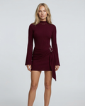 Alanza | Women's Side Tie High Neck Long Sleeve Mini Dress