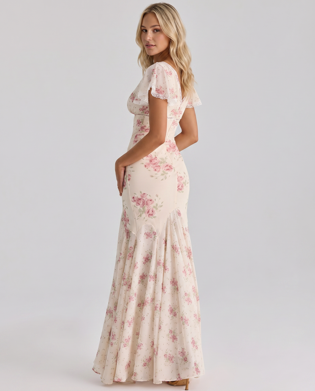 Alarice | Women's Floral V-Neck Asymmetrical Flowy Maxi Dress
