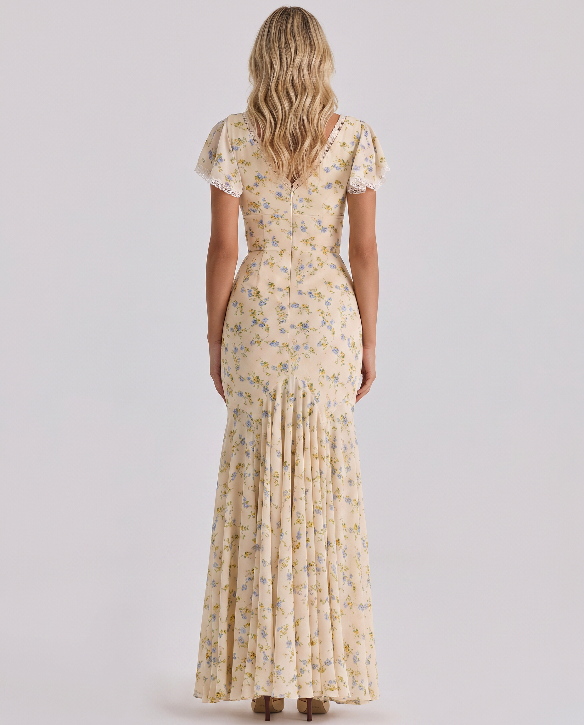 Alarice | Women's Floral V-Neck Asymmetrical Flowy Maxi Dress