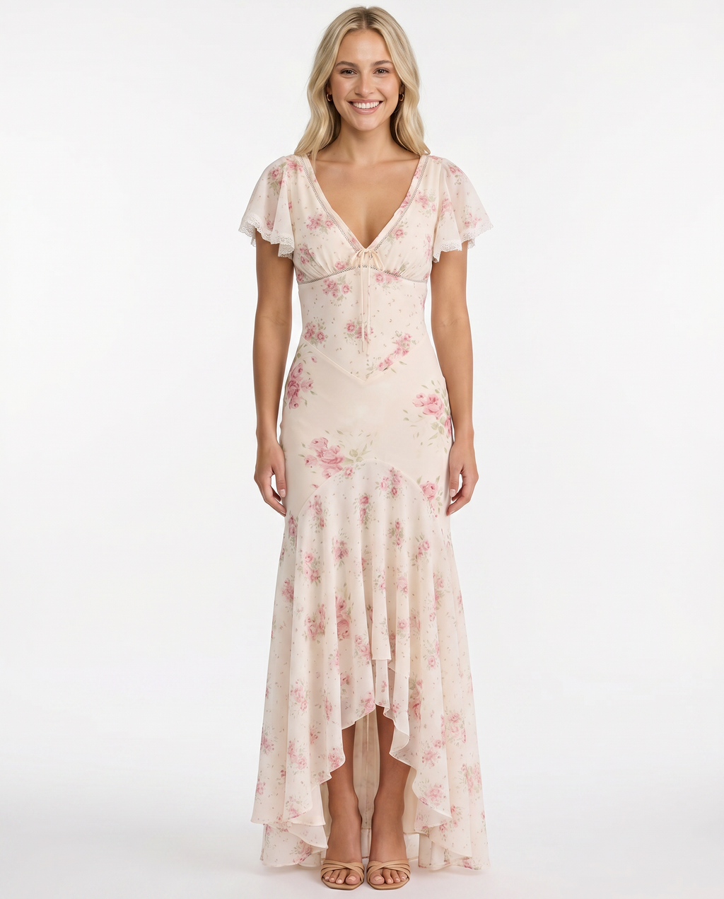 Alarice | Women's Floral V-Neck Asymmetrical Flowy Maxi Dress