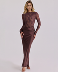 Alasia | Women's Fitted Long Sleeve Round Neck Maxi Dress
