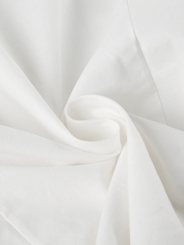 Alavina | Women's Short Sleeve Turn Down Collar White Shirt