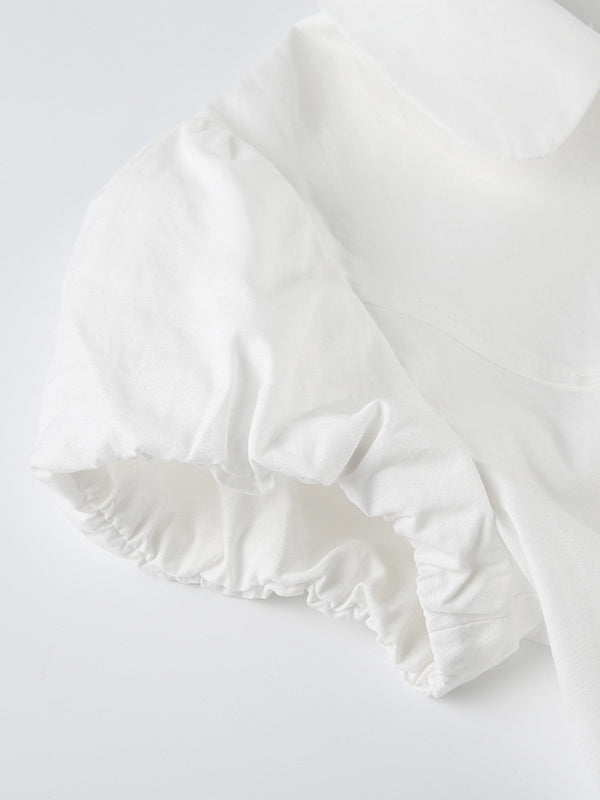 Alavina | Women's Short Sleeve Turn Down Collar White Shirt