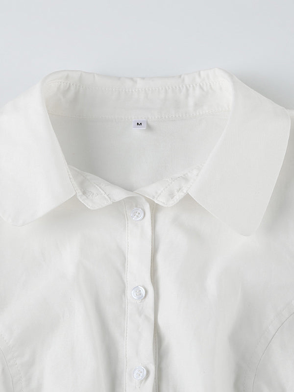 Alavina | Women's Short Sleeve Turn Down Collar White Shirt