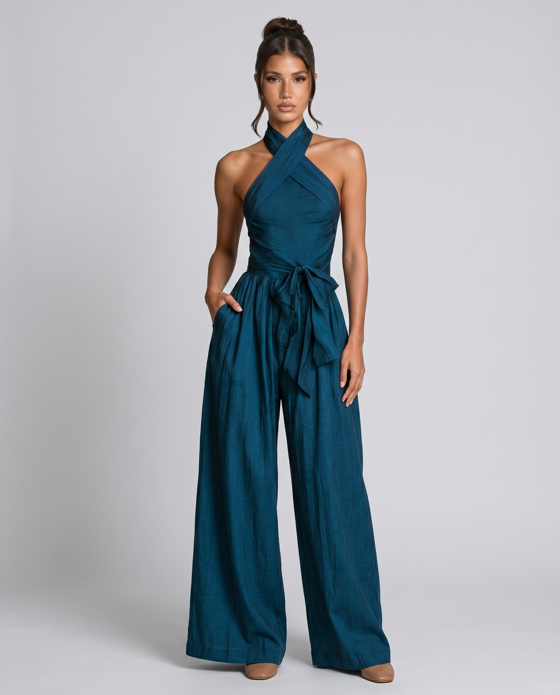 Alayna | Women's Draped Sleeveless Halter Neck Jumpsuit