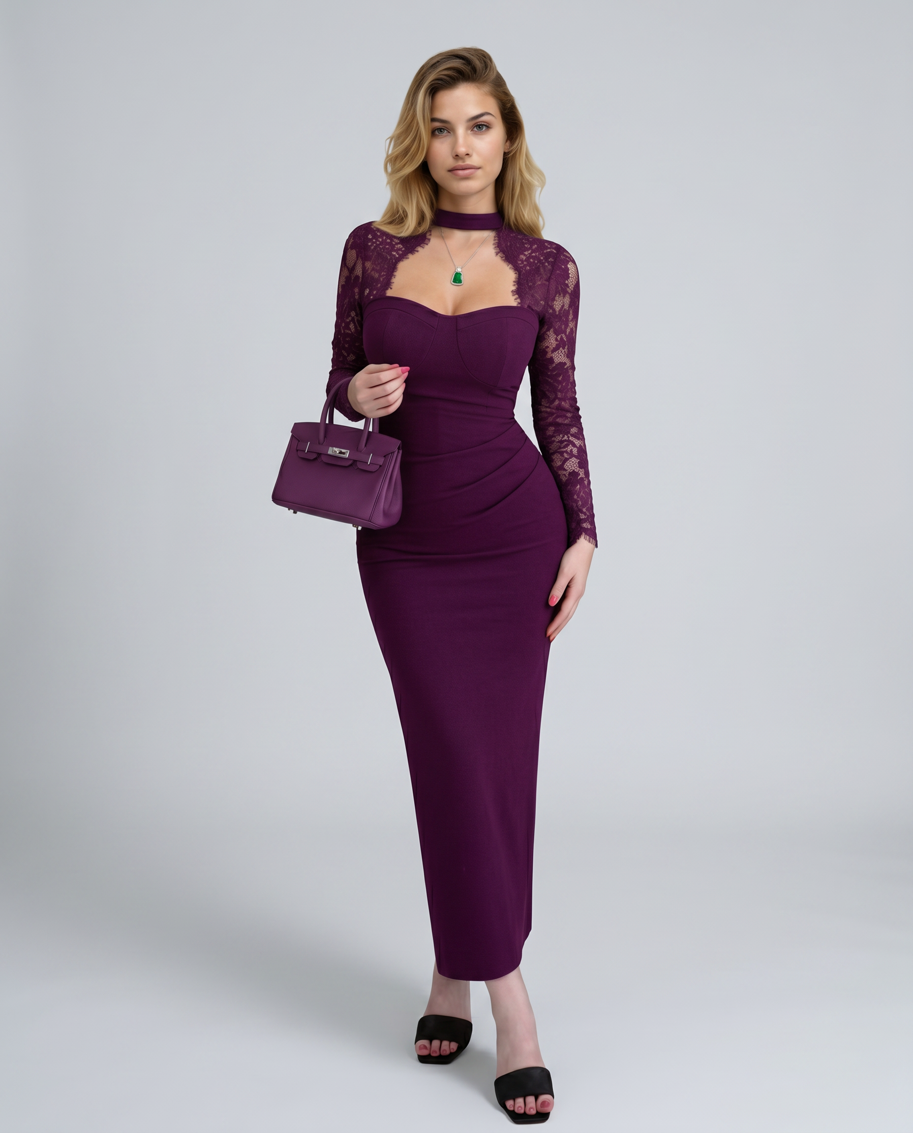 Albertine | Women's Fitted Long Sleeve High Neck Maxi Dress