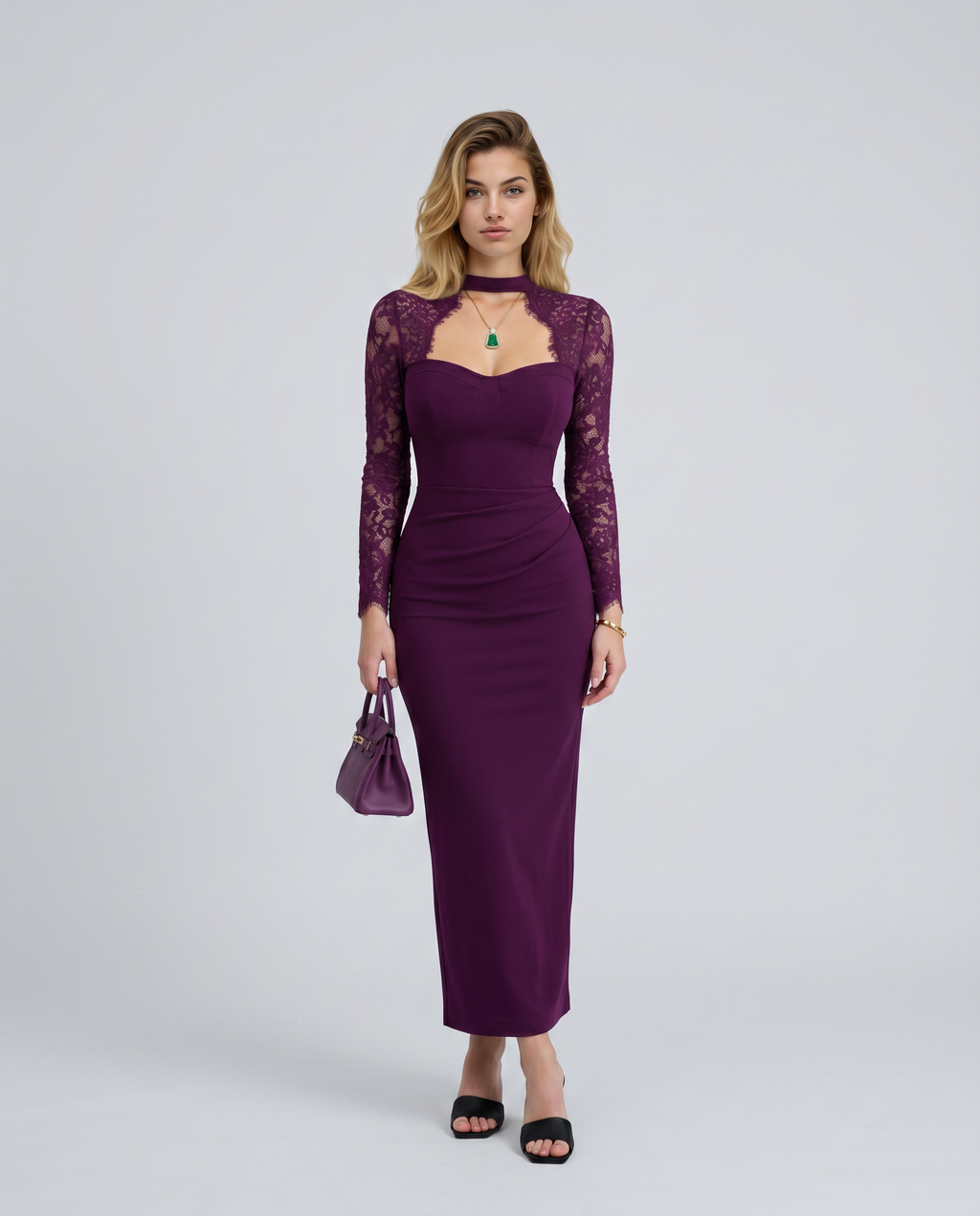 Albertine | Women's Fitted Long Sleeve High Neck Maxi Dress