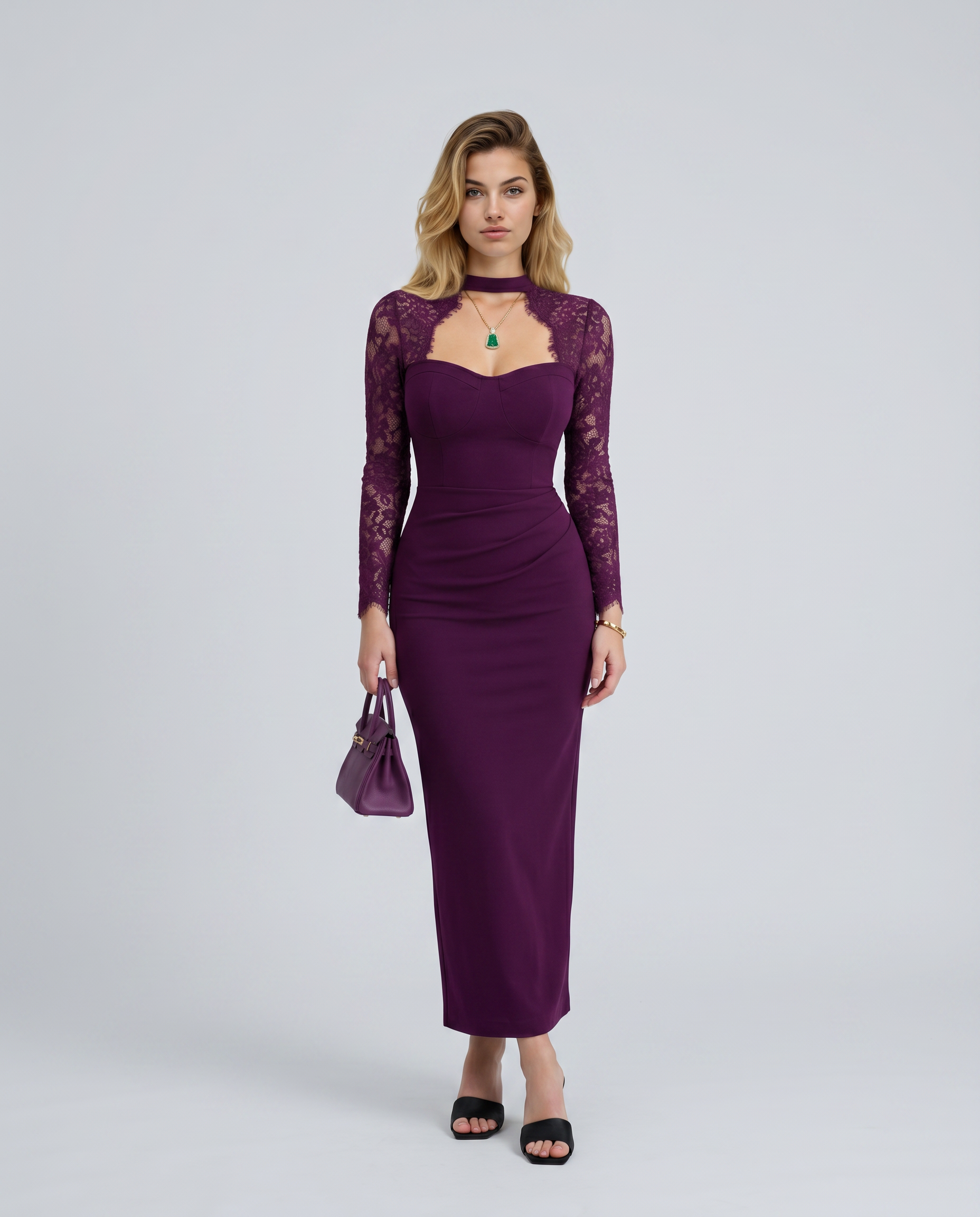 Albertine | Women's Fitted Long Sleeve High Neck Maxi Dress