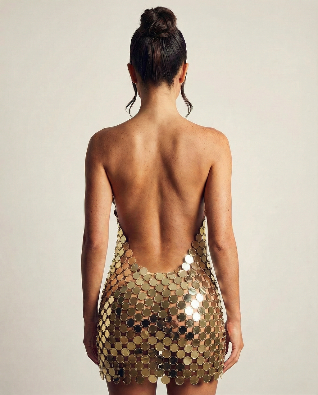 Aldona | Women's Open Back Mirror Disc Fitted Grad Party Mini Dress