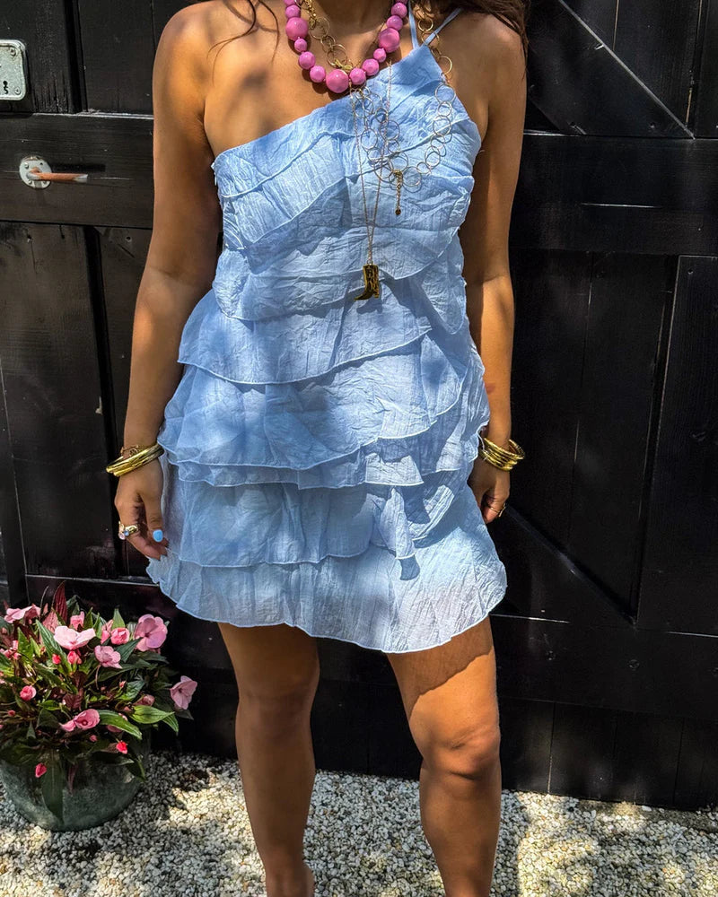 Alethea | Women's Tiered Ruffle Sleeveless Open Back Summer Mini Dress
