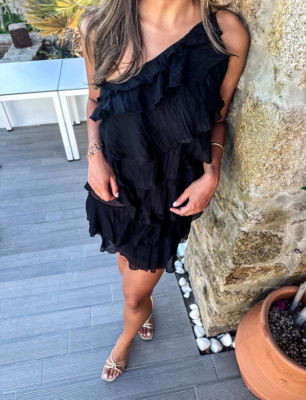 Alethea | Women's Tiered Ruffle Sleeveless Open Back Summer Mini Dress