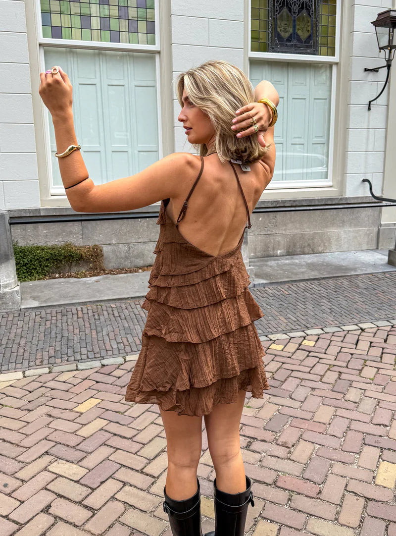 Alethea | Women's Tiered Ruffle Sleeveless Open Back Summer Mini Dress
