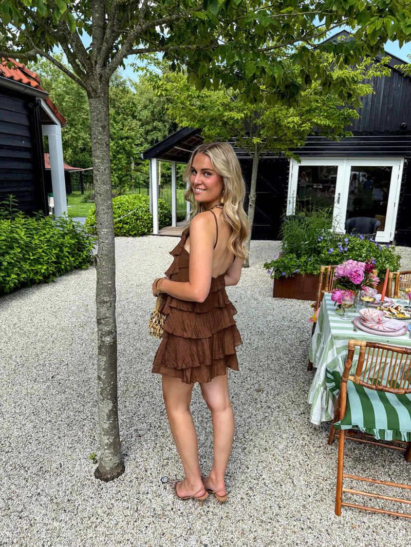 Alethea | Women's Tiered Ruffle Sleeveless Open Back Summer Mini Dress