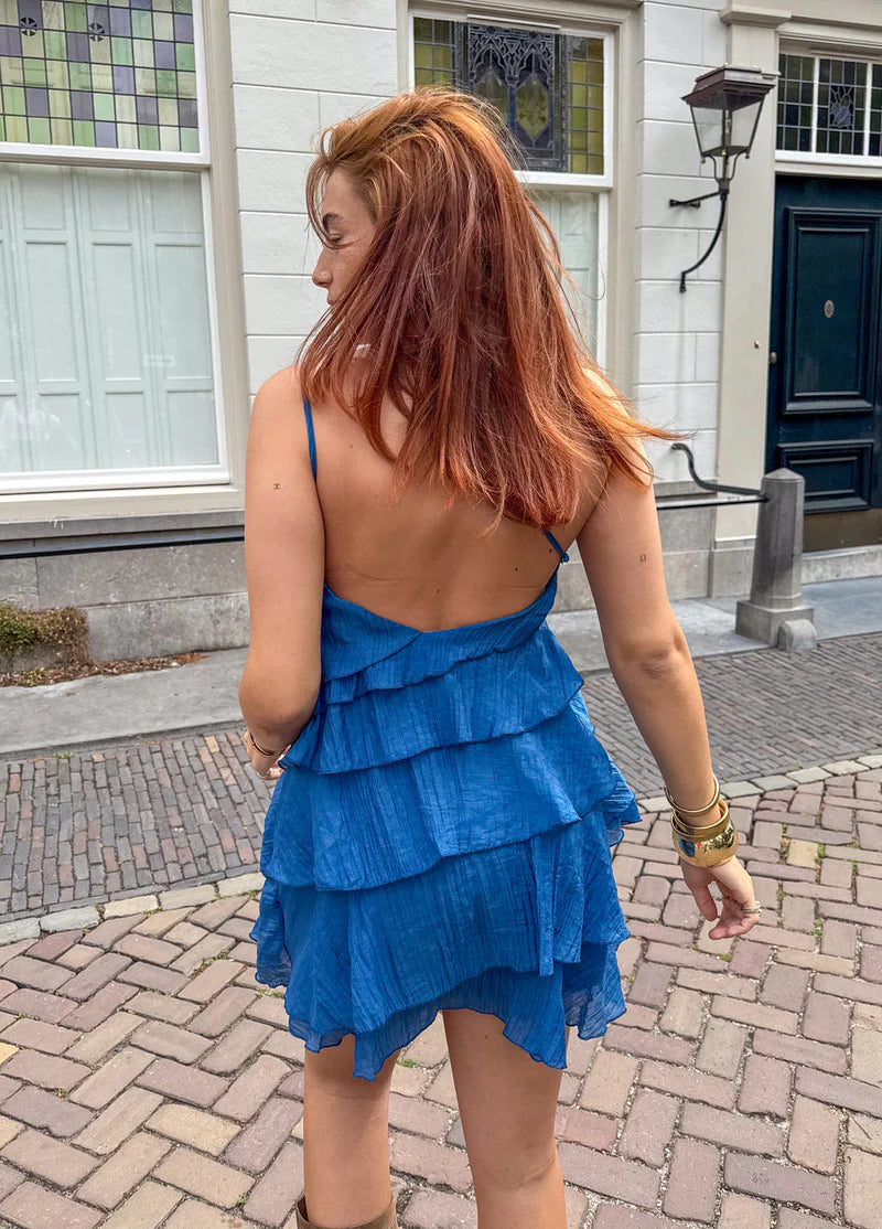 Alethea | Women's Tiered Ruffle Sleeveless Open Back Summer Mini Dress