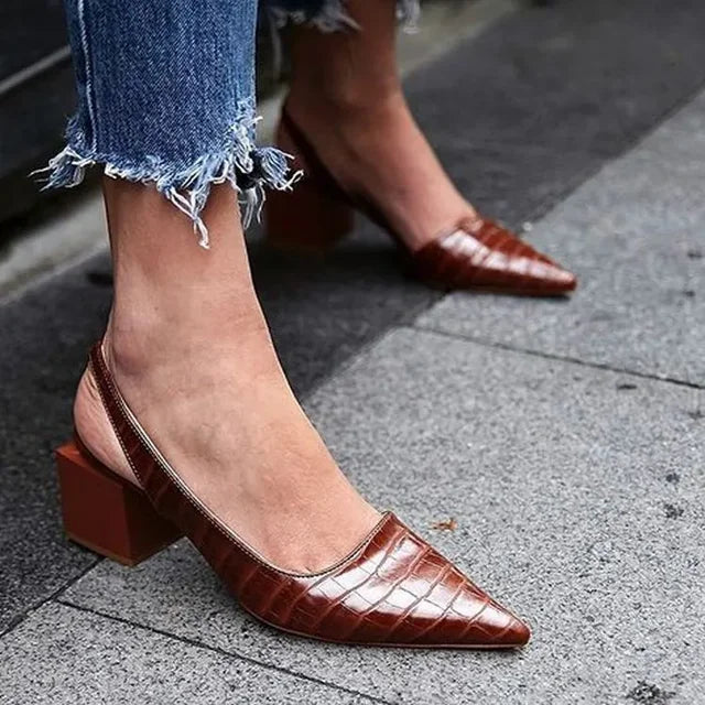 Alexa | Women’s Pointed Toe Block Heel Slingback Sandals