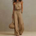 Aleyna | Women's Halter Neck Wide Leg Sleeveless Elastic Waist Jumpsuit