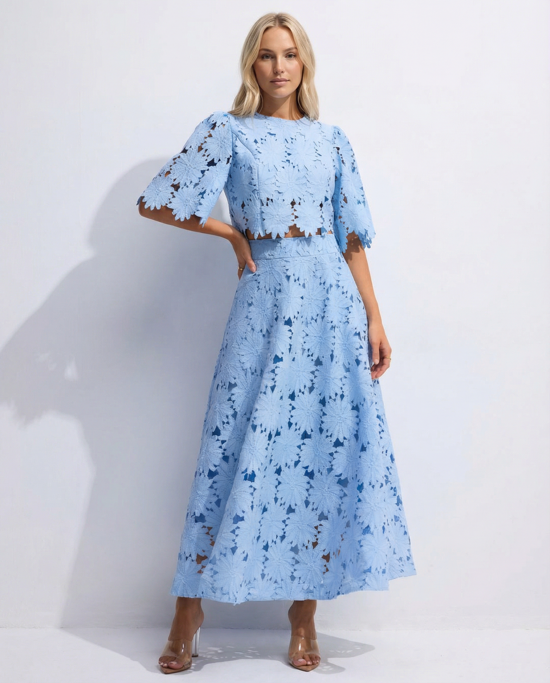 Alfonsina | Women's High Waisted Short Sleeve Two Piece Set
