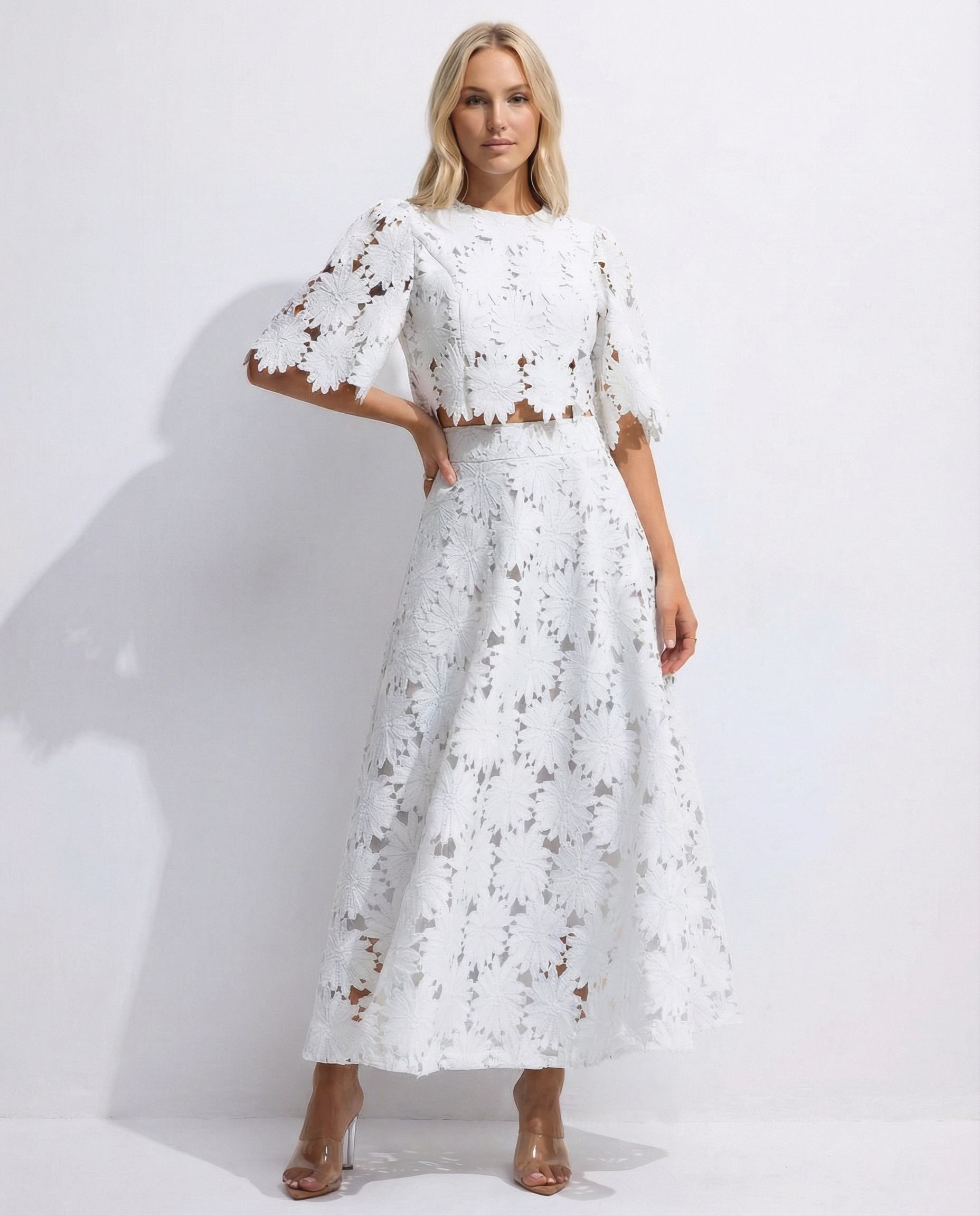 Alfonsina | Women's High Waisted Short Sleeve Two Piece Set