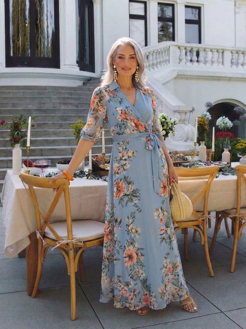 Alice | Women’s Short Sleeve Floral Wrap Waist Maxi Dress