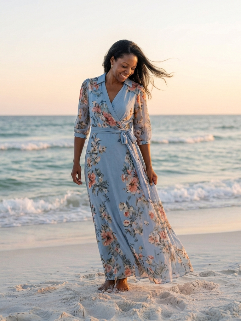 Alice | Women’s Short Sleeve Floral Wrap Waist Maxi Dress