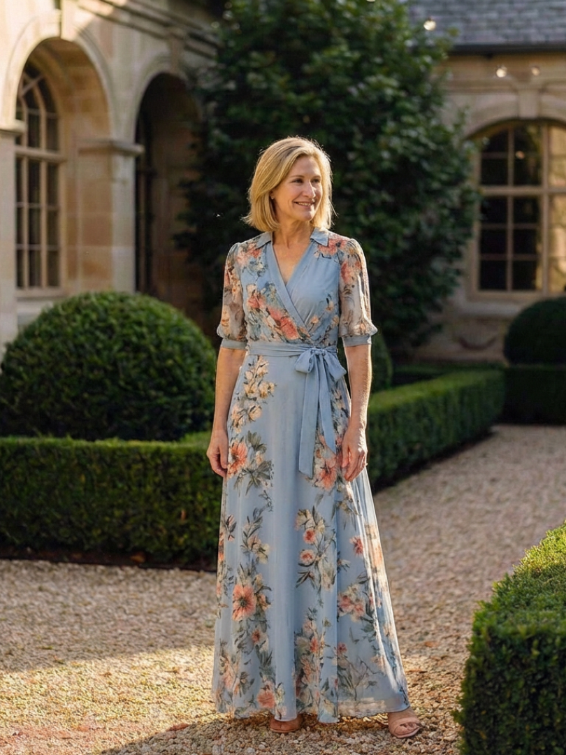 Alice | Women’s Short Sleeve Floral Wrap Waist Maxi Dress