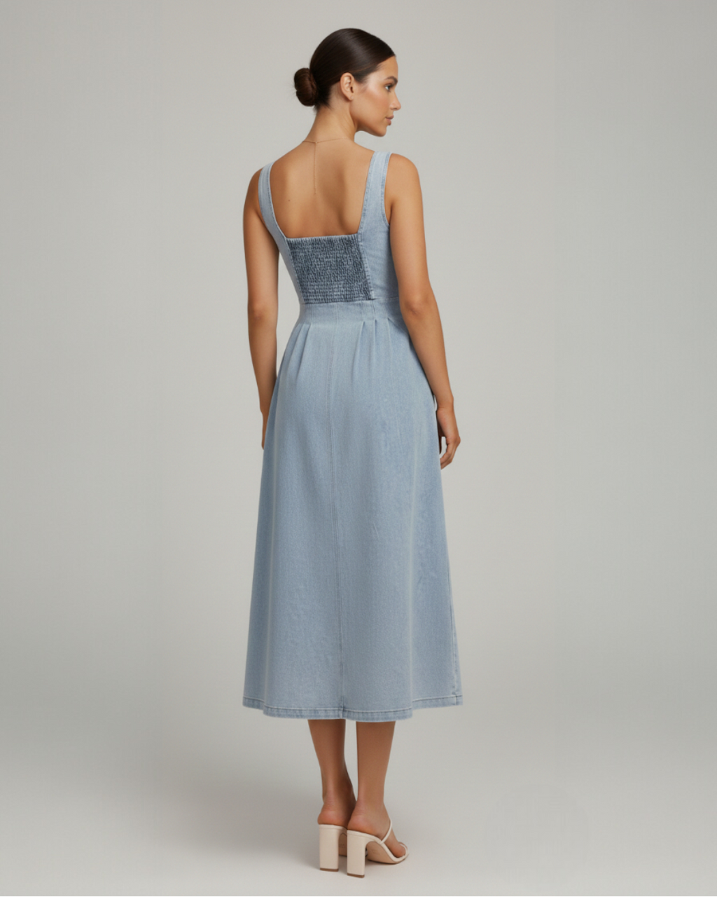 Alima | Women's Sweetheart Neck Sleeveless Denim Midi Dress