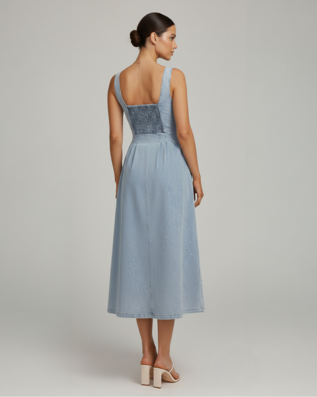 Alima | Women's Sweetheart Neck Sleeveless Denim Midi Dress