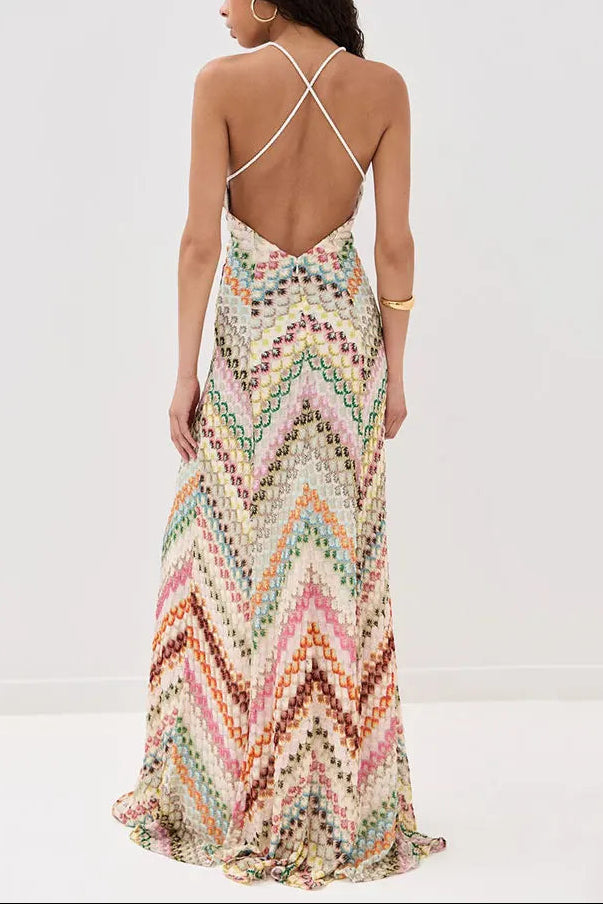 Alishba | Women's V-Neck Sleeveless Zigzag Flowy Maxi Dress